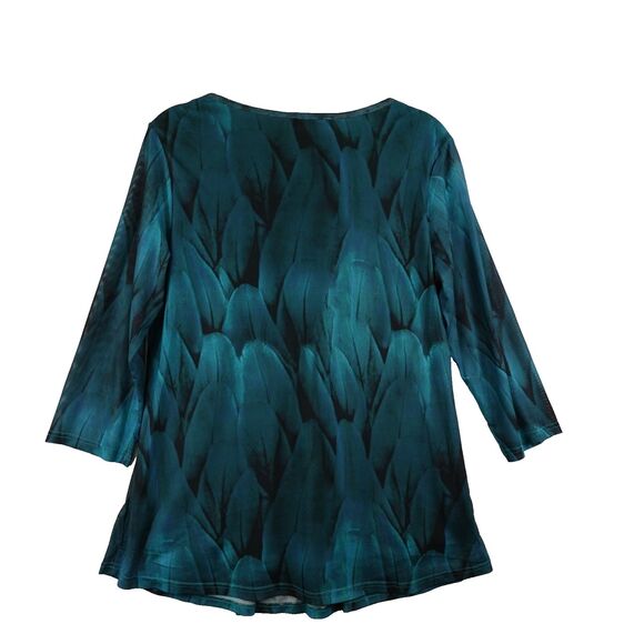 Timeson Tunic Blouse Womens Large Teal Turquoise Peacock Feathers Leaves Lined - Picture 14 of 15